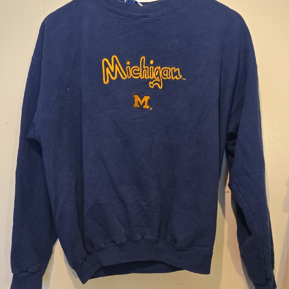 1990s College Ware U.S.A Michigan Crewneck Sweater in Navy Blue